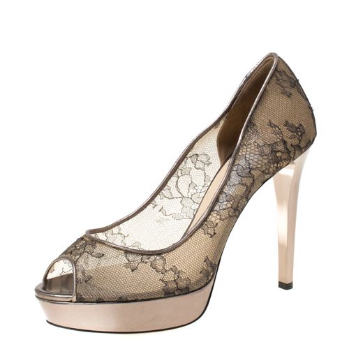 Bronze Lace Dahlia Peep Toe Pumps Size 40 - Jimmy Choo - Modalova