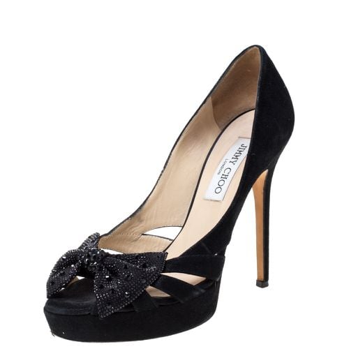 Suede Taja Crystal Embellished Bow Peep Toe Pumps Size 38 - Jimmy Choo - Modalova