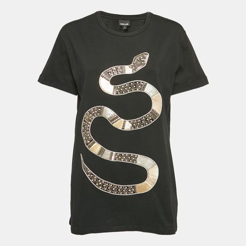 Snake Motif Embellished Jersey T-Shirt L - Just Cavalli - Modalova