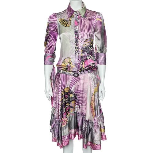 Printed Silk Belted Ruffled Hem Dress S - Just Cavalli - Modalova