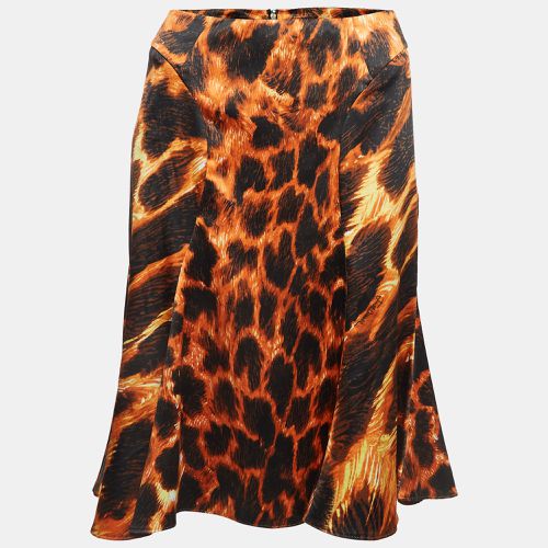 Black Animal Print Satin Flared Midi Skirt M - Just Cavalli - Modalova