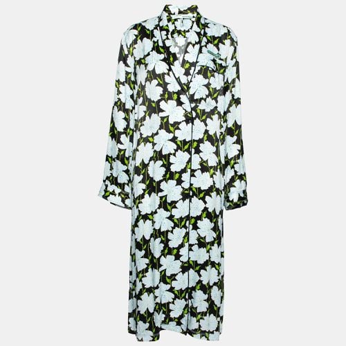 Floral Printed Satin Open Front Lightweight Coat M - Off-White - Modalova