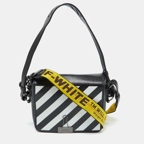 White Diagonal Print Leather Binder Clip Crossbody Bag - Off-White - Modalova