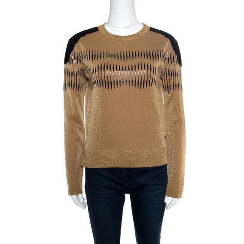 Lurex Knit Contrast Suede Shoulder Patch Detail Cropped Sweater XS - Louis Vuitton - Modalova