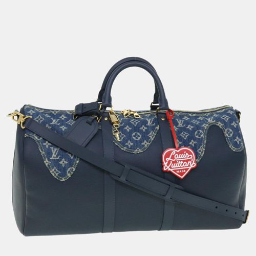 Virgil Abloh Blue Monogram Denim and Navy Grained Taurillon Drip Keepall Bandoulière 50 Duffel Bags - Louis Vuitton - Modalova