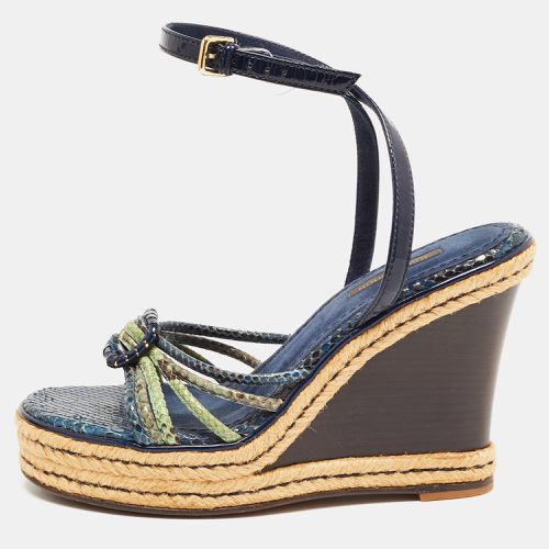 Navy /Green Snakeskin and Patent Leather Wedge Strappy Sandals Size 37 - Louis Vuitton - Modalova