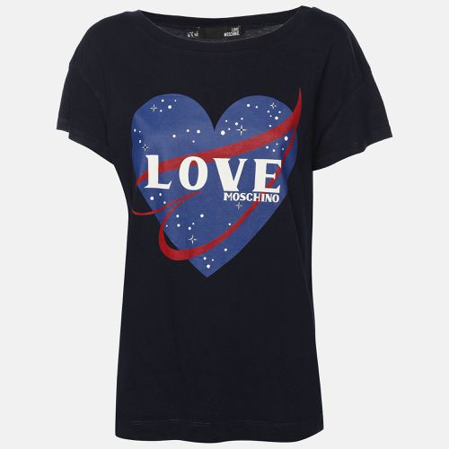 Dark Blue Heart Print Fabric T-Shirt M - Love Moschino - Modalova