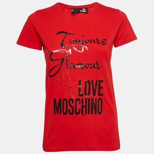 Printed Cotton Knit Crew Neck T-Shirt S - Love Moschino - Modalova