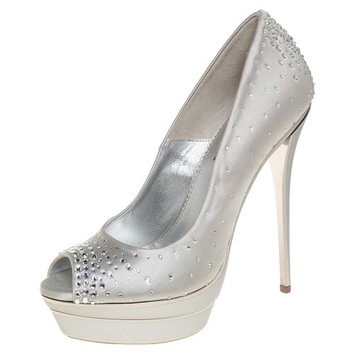 Satin Crystal Embellished Peep Toe Platform Pumps Size 38 - Loriblu - Modalova