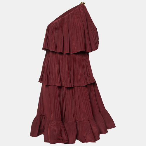 Maroon Sateen Pleated One Shoulder Dress L - Lanvin - Modalova