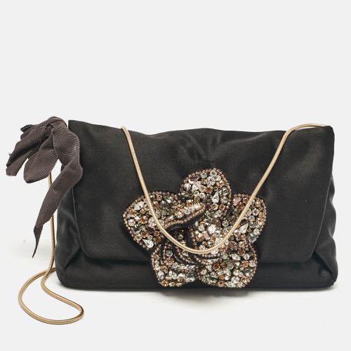 Satin Floral Crystals Applique Chain Clutch - Lanvin - Modalova