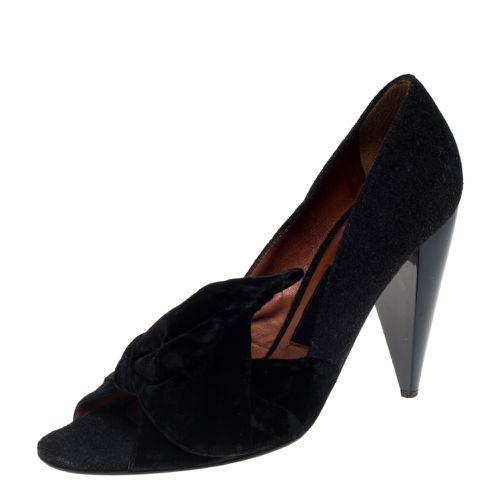 Felt And Velvet Bow Embellished Open Toe Pumps Size 40 - Lanvin - Modalova