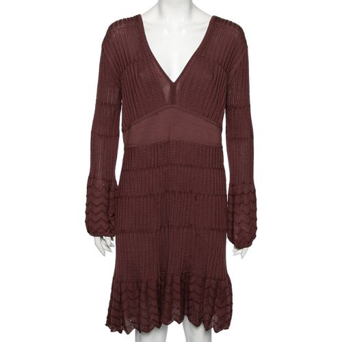 Patterned Knit Long Sleeve V-Neck Dress L - M Missoni - Modalova