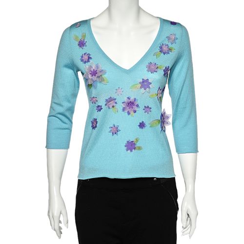 Wool Floral Applique V-Neck Sweater M - Moschino Cheap and Chic - Modalova