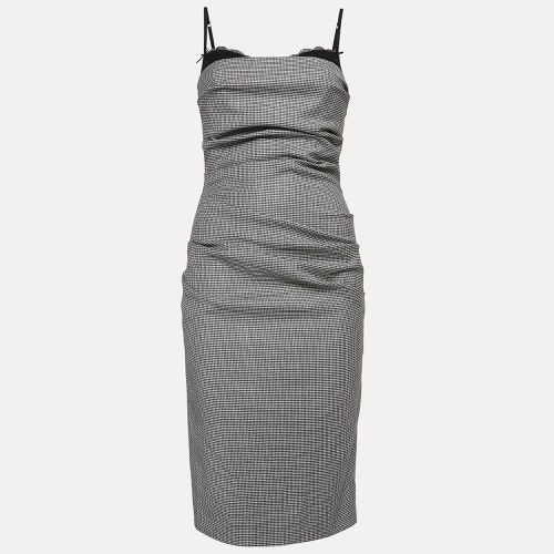 Monochrome Houndstooth Wool Blend Ruched Midi Dress M - Moschino Cheap and Chic - Modalova