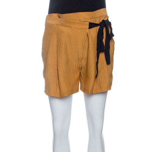 Mustard Textured Tie Detail Faux Wrap Shorts S - Matthew Williamson - Modalova