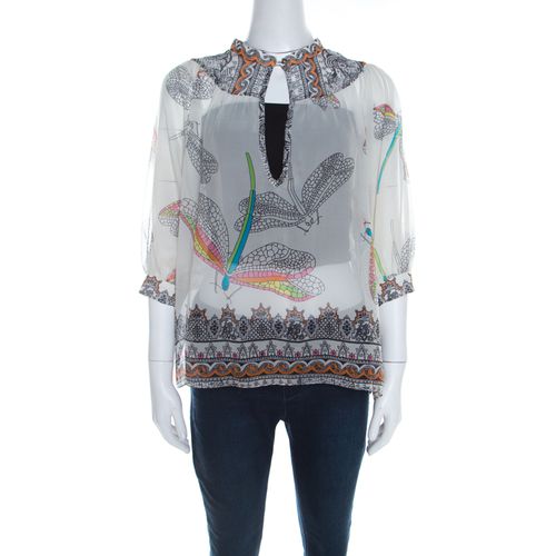 Off Dragonfly Printed Silk Chiffon Sheer Blouse M - Matthew Williamson - Modalova