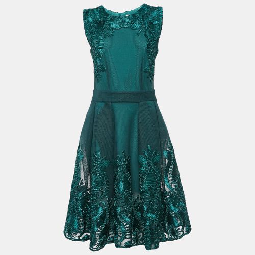 Emerald Embroidered Mesh Knee-Length Dress L - Maje - Modalova