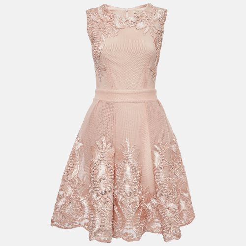 Nude Floral Embroidered Mesh Short Dress S - Maje - Modalova