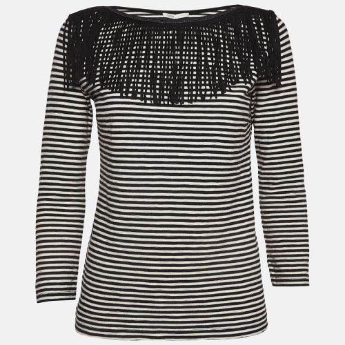 White Stripe Cotton Fringed Detail T-Shirt M - Maje - Modalova