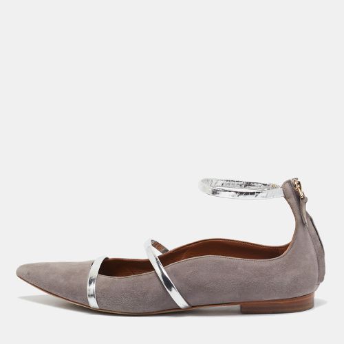 Silver Suede and Leather Ankle Strap Ballet Flats Size 39.5 - Malone Souliers - Modalova