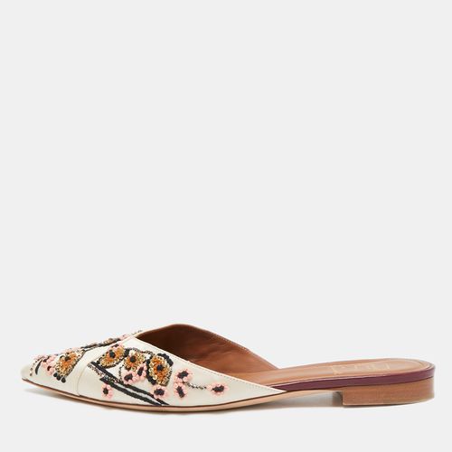 Off Satin Floral Embroidered Flat Mules Size 39.5 - Malone Souliers - Modalova