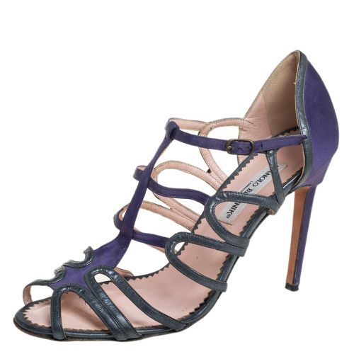 Grey Leather And Satin Cage Sandals Size 40 - Manolo Blahnik - Modalova