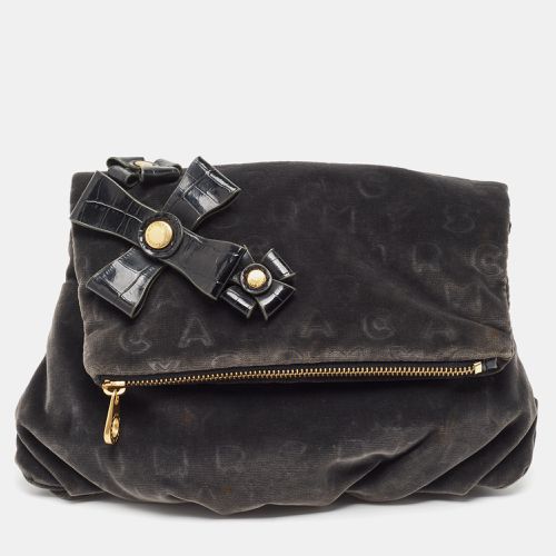 Black Velvet and Croc Embossed Leather Bow Fold Over Clutch - Marc by Marc Jacobs - Modalova