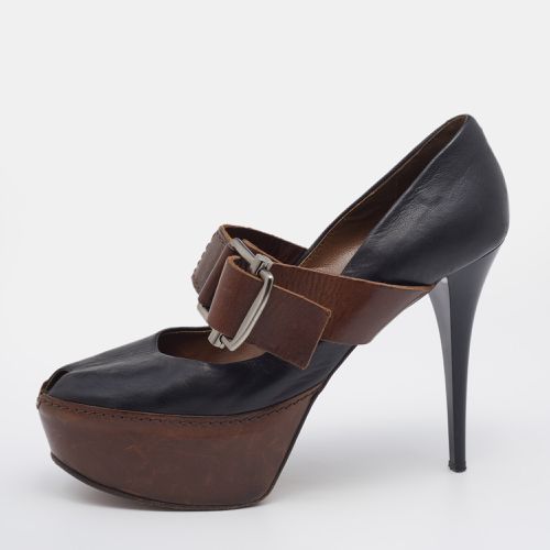 Brown Leather Mary Jane Peep Toe Platform Pumps Size 40 - Marni - Modalova