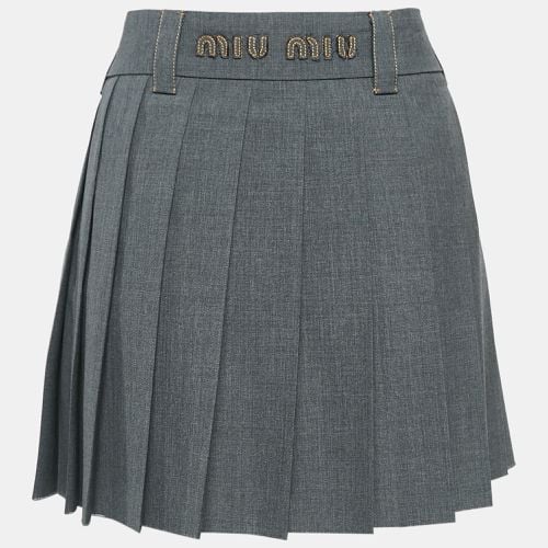 Grey Virgin Wool Pleated Mini Skirt M - Miu Miu - Modalova