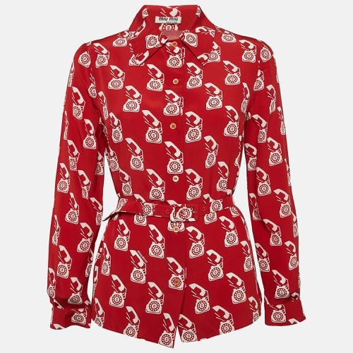 Telephone Print Silk Belted Shirt S - Miu Miu - Modalova