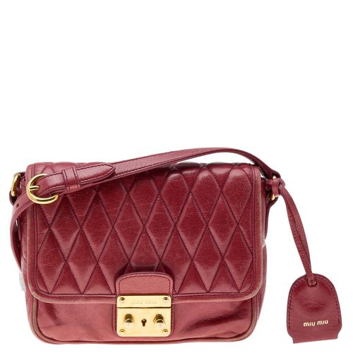 Quilted Leather Pushlock Flap Shoulder Bag - Miu Miu - Modalova