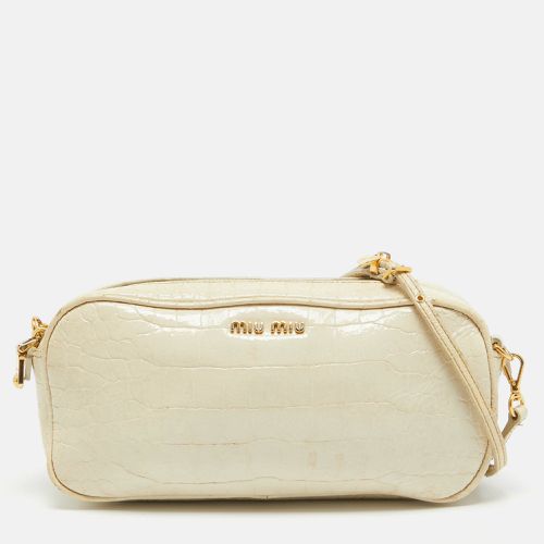 Off Croc Embossed Patent Leather Camera Crossbody Bag - Miu Miu - Modalova