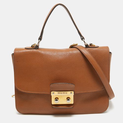 Madras Leather Pushlock Flap Top Handle Bag - Miu Miu - Modalova