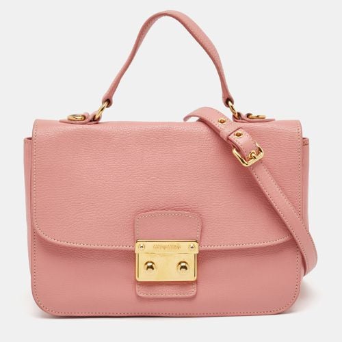 Madras Leather Push Lock Flap Top Handle Bag - Miu Miu - Modalova