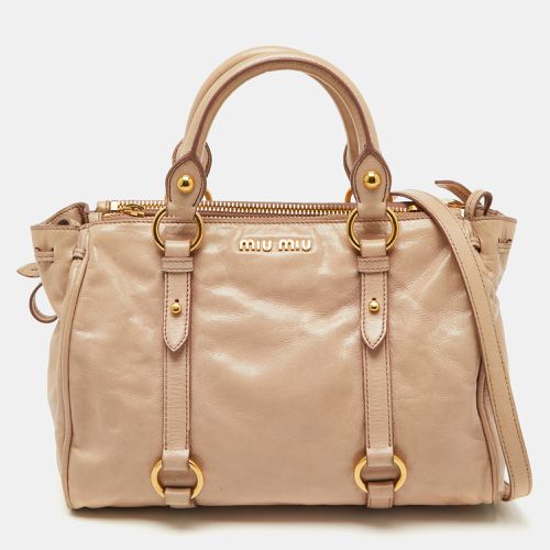 Miu Miu Beige Leather Gathered Tote - Miu Miu - Modalova