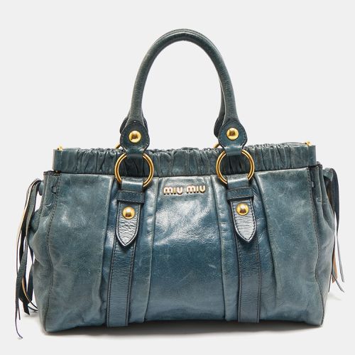 Teal Leather Matelassé Tote - Miu Miu - Modalova