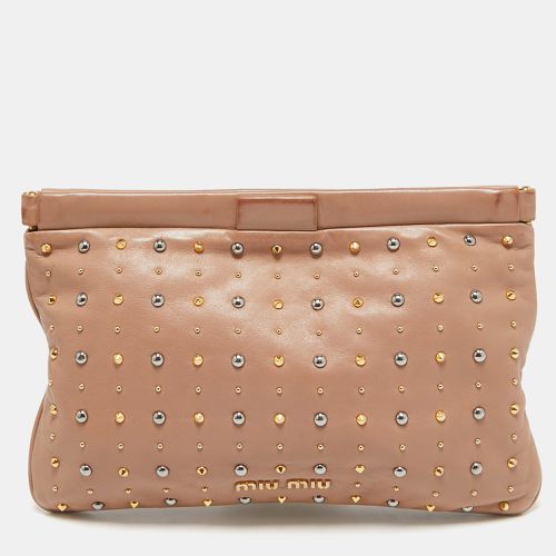 Dusty Leather Studded Frame Clutch - Miu Miu - Modalova