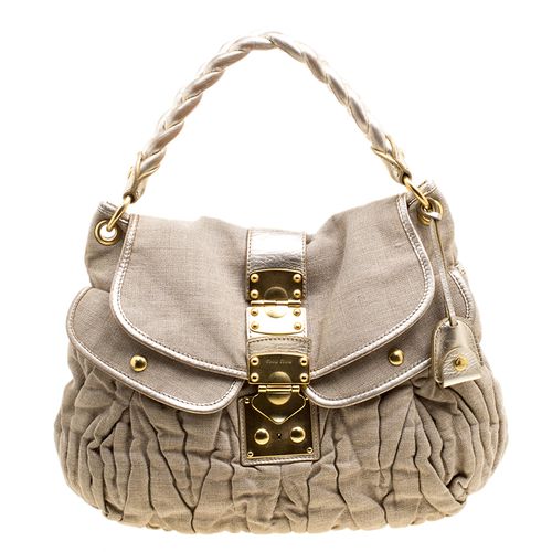 Miu Miu Beige Canvas Coffer Hobo - Miu Miu - Modalova