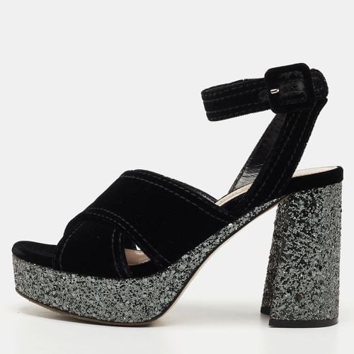 Velvet and Glitter Platform Ankle Strap Sandals Size 37 - Miu Miu - Modalova