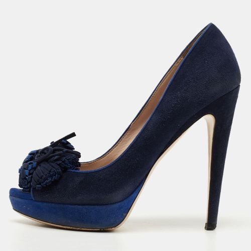 Blue Suede Peep Toe Platform Pumps Size 37.5 - Miu Miu - Modalova