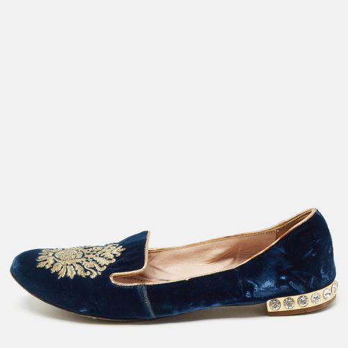 Embroidered Velvet Crystal Embellished Smoking Slippers Size 37 - Miu Miu - Modalova