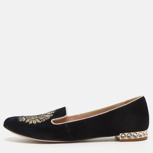 Velvet Embroidered Crystal Embellished Smoking Slippers Size 36.5 - Miu Miu - Modalova