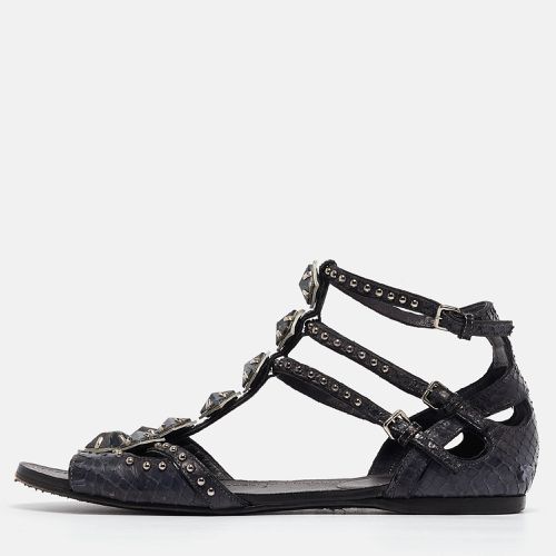 Python Leather Ankle Strap Flat Sandals Size 38.5 - Miu Miu - Modalova