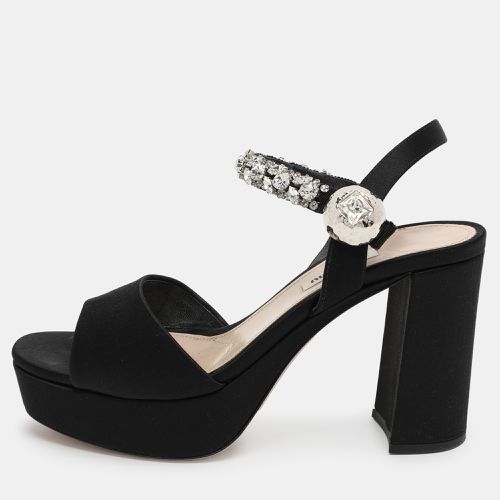 Satin Crystal Embellished Platform Ankle Strap Sandals Size 38 - Miu Miu - Modalova