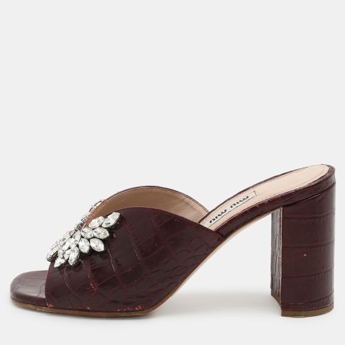 Croc Embossed Leather Embellished Slide Sandals Size 36 - Miu Miu - Modalova