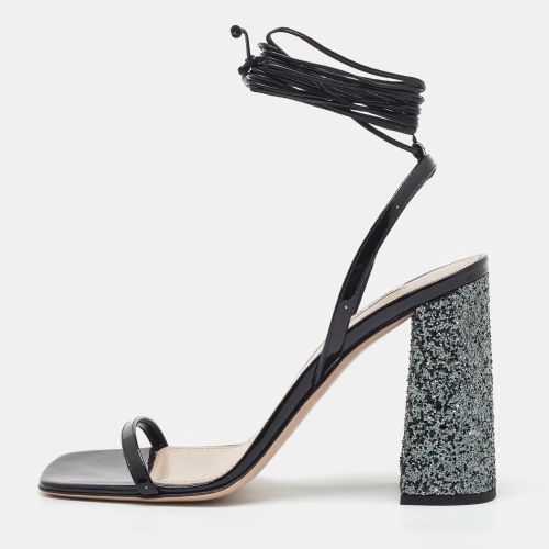 Patent Leather and Glitter Block Heel Ankle Wrap Sandals Size 38.5 - Miu Miu - Modalova