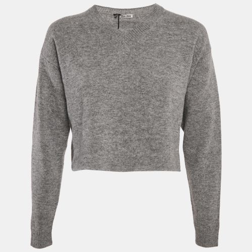 Wool Knit V-Neck Crop Sweater S - Miu Miu - Modalova