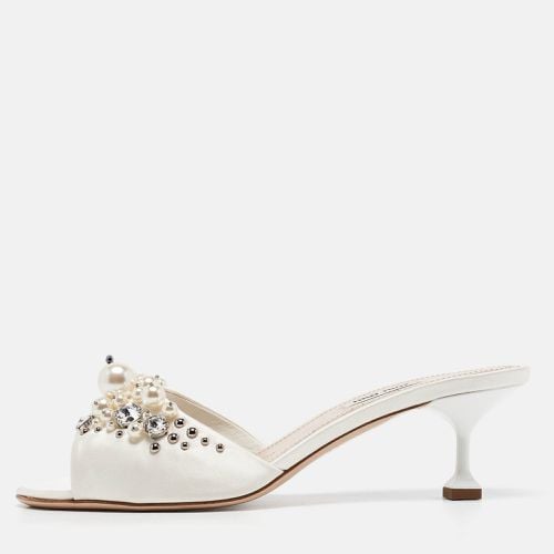 Satin Embellished Slide Sandals Size 40 - Miu Miu - Modalova