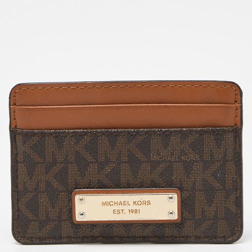 Brown Signature Coated Canvas and Leather Card Case - Michael Kors - Modalova